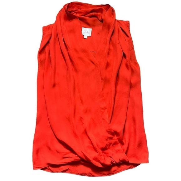 Parker Coral Red Drapped Front Sleeveless Blouse sz S - Picture 2 of 13